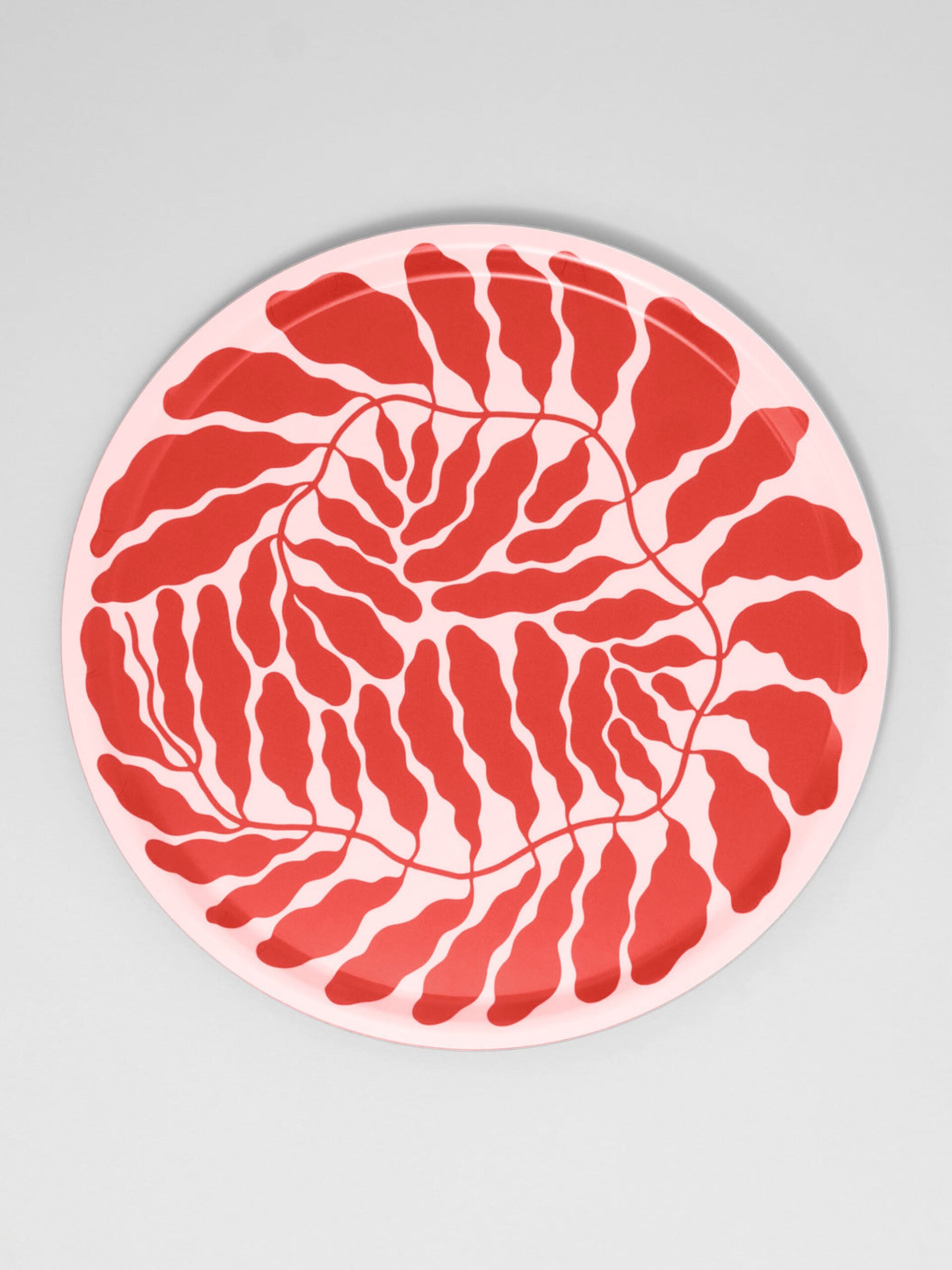 Leaves Red Round Serving Tray